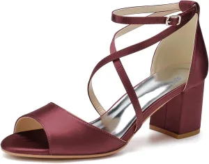 Bridal Sandals Women's Low Block Heel Cross Strap Peep Toe Wedding Dress Shoes Pumps