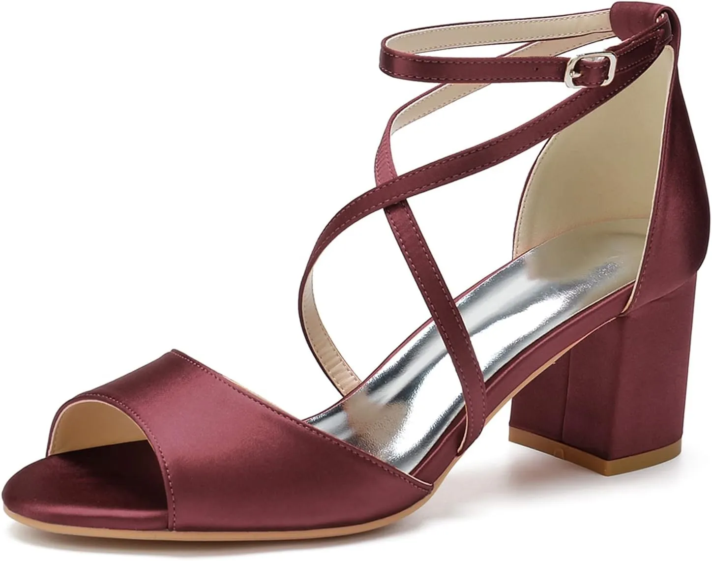 Bridal Sandals Women's Low Block Heel Cross Strap Peep Toe Wedding Dress Shoes Pumps