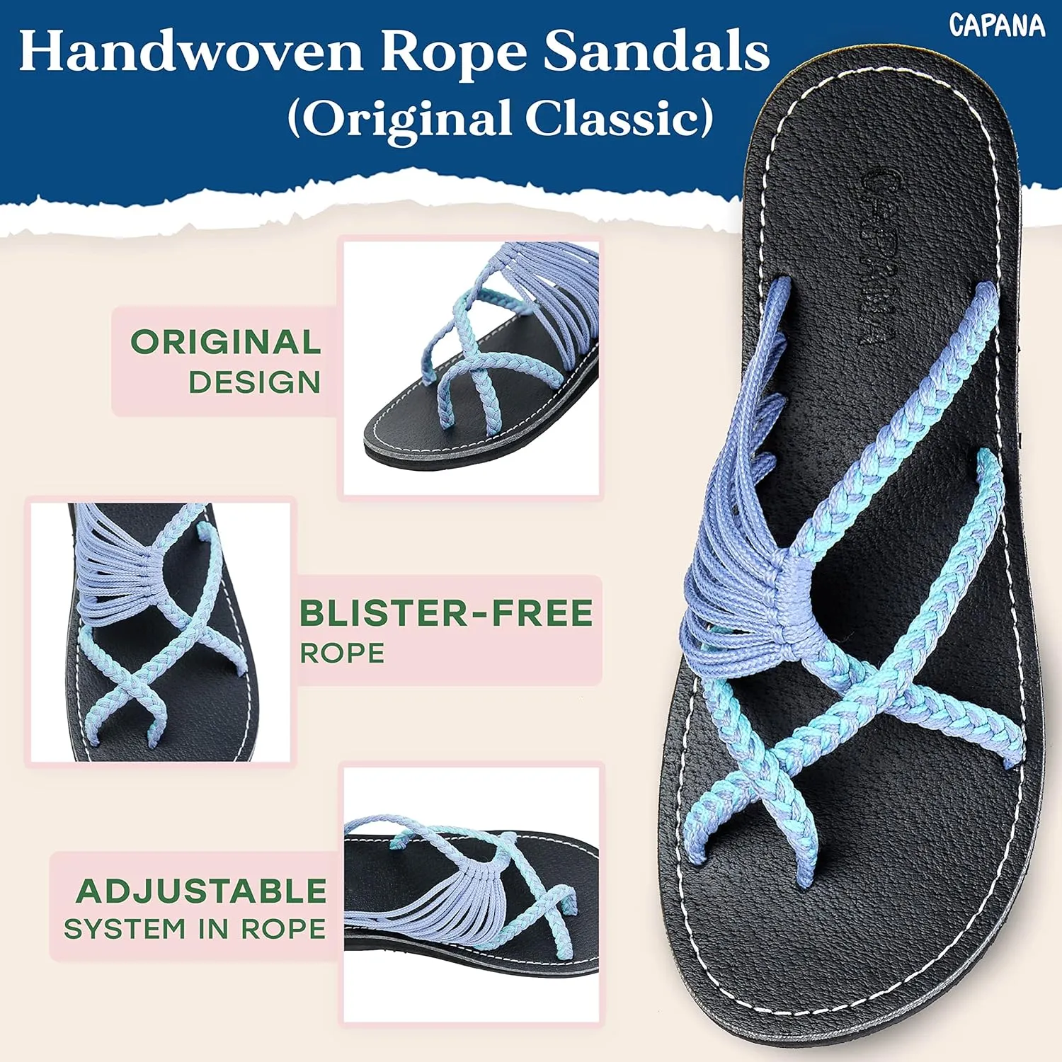 Capana Woven Women's Flat Sandals - Strappy Braided Beach Sandals for Dressy Summer, Rope Bohemian Spring Casual Womens Shoes, Comfy Boho Flats for Teen Girls Oceanbliss
