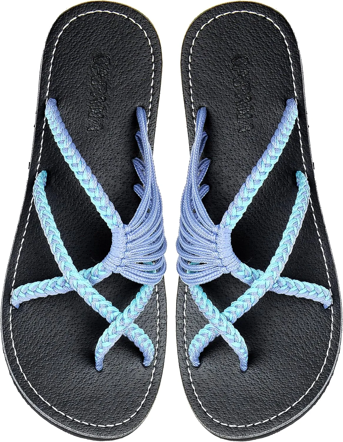 Capana Woven Women's Flat Sandals - Strappy Braided Beach Sandals for Dressy Summer, Rope Bohemian Spring Casual Womens Shoes, Comfy Boho Flats for Teen Girls Oceanbliss