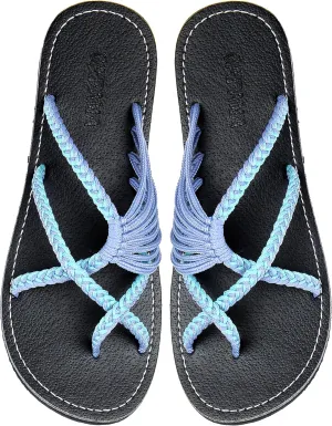 Capana Woven Women's Flat Sandals - Strappy Braided Beach Sandals for Dressy Summer, Rope Bohemian Spring Casual Womens Shoes, Comfy Boho Flats for Teen Girls Oceanbliss