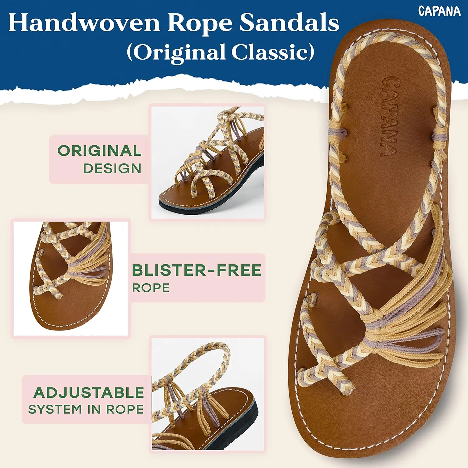 Capana Woven Women's Flat Sandals - Strappy Braided Sandals, Beach Sandals for Women Dressy Summer, Rope Bohemian Sandals, Spring Casual Womens Shoes, Comfy Boho Flats for Teen Girls – Banyan