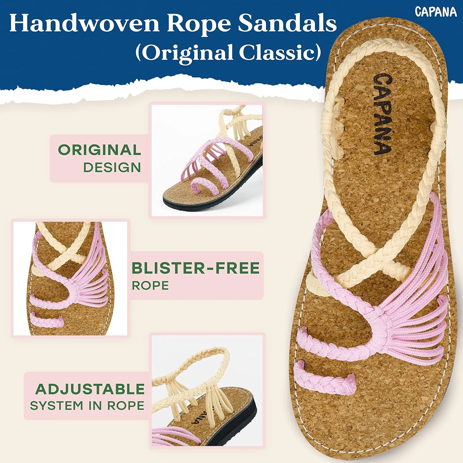 Capana Woven Women's Flat Sandals - Strappy Braided Sandals, Beach Sandals for Women Dressy Summer, Rope Bohemian Sandals, Spring Casual Womens Shoes, Comfy Boho Flats for Teen Girls – Commune