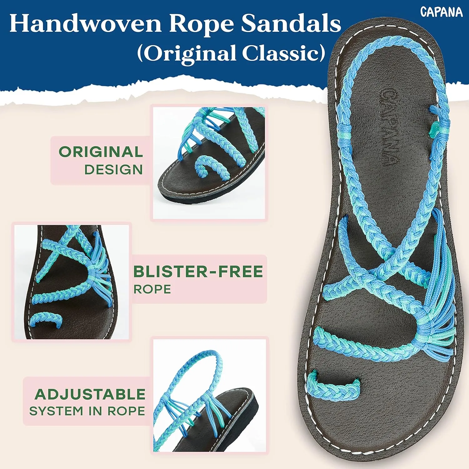 Capana Woven Women's Flat Sandals - Strappy Braided Sandals, Beach Sandals for Women Dressy Summer, Rope Bohemian Sandals, Spring Casual Womens Shoes, Comfy Boho Flats for Teen Girls – Commune