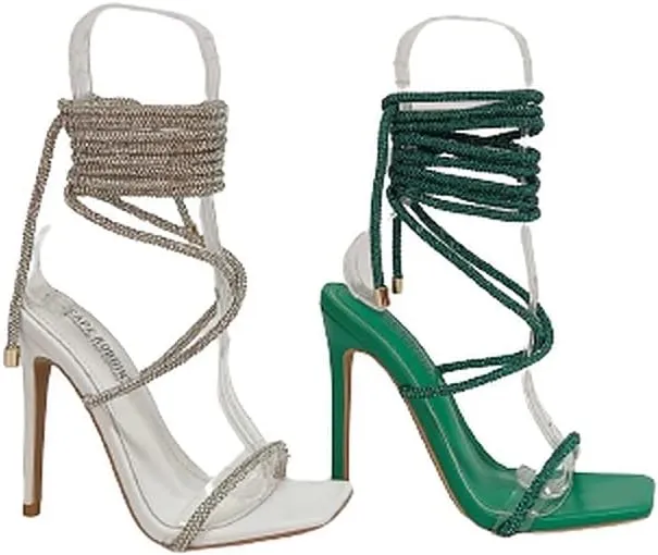 Cape Robbin Women's Rhinestone Lace Up High Heel Sandals