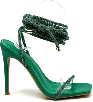 Cape Robbin Women's Rhinestone Lace Up High Heel Sandals