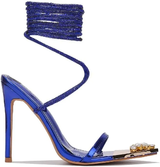 Cape Robbin Women's Rhinestone Lace Up Strappy Ankle Strap High Heel Sandals