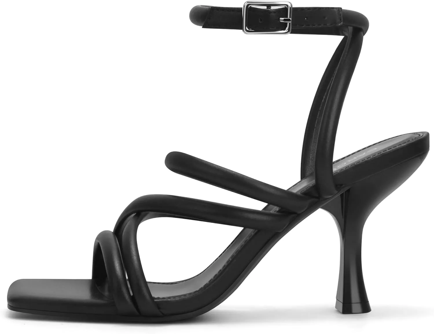 Carcuume Women's Square Toe Strappy Lace Up Heeled Sandals Ankle Buckle Kitten Heel