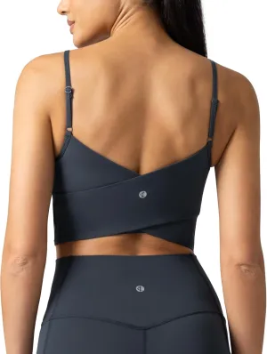 Colorfulkoala Women's Dreamlux Crop Tank Tops with Built in Bra Adjustable Spaghetti Strap Workout Yoga Camisole
