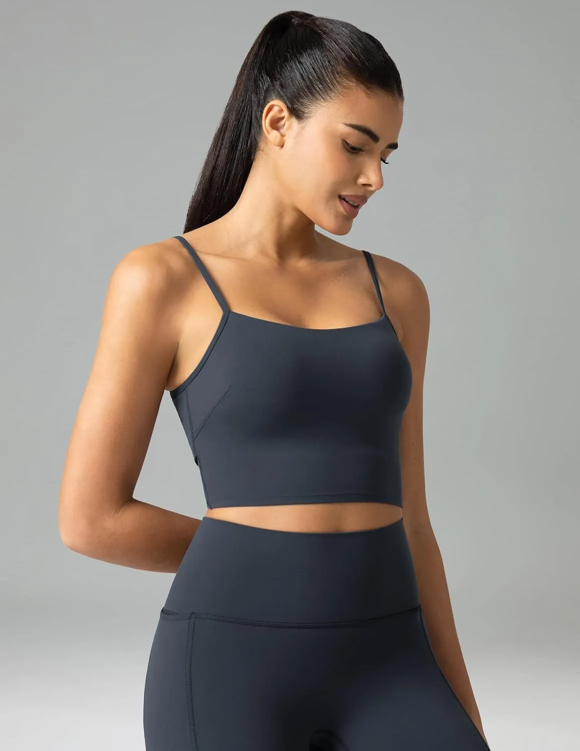 Colorfulkoala Women's Dreamlux Crop Tank Tops with Built in Bra Adjustable Spaghetti Strap Workout Yoga Camisole