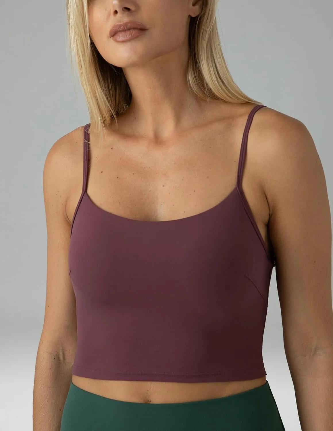 Colorfulkoala Women's Dreamlux Crop Tank Tops with Built in Bra Adjustable Spaghetti Strap Workout Yoga Camisole
