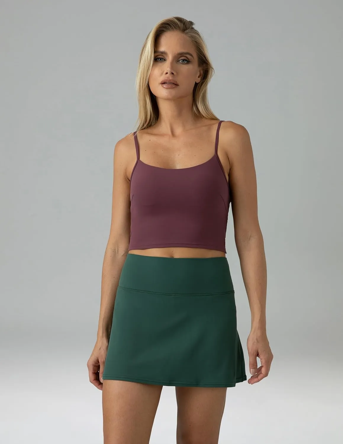 Colorfulkoala Women's Dreamlux Crop Tank Tops with Built in Bra Adjustable Spaghetti Strap Workout Yoga Camisole