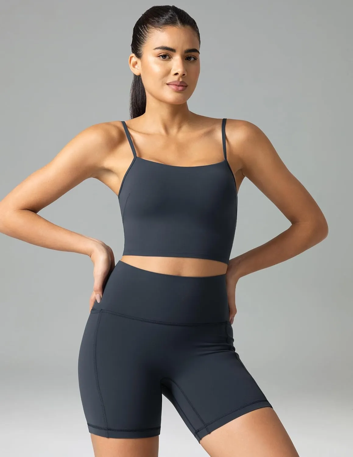 Colorfulkoala Women's Dreamlux Crop Tank Tops with Built in Bra Adjustable Spaghetti Strap Workout Yoga Camisole