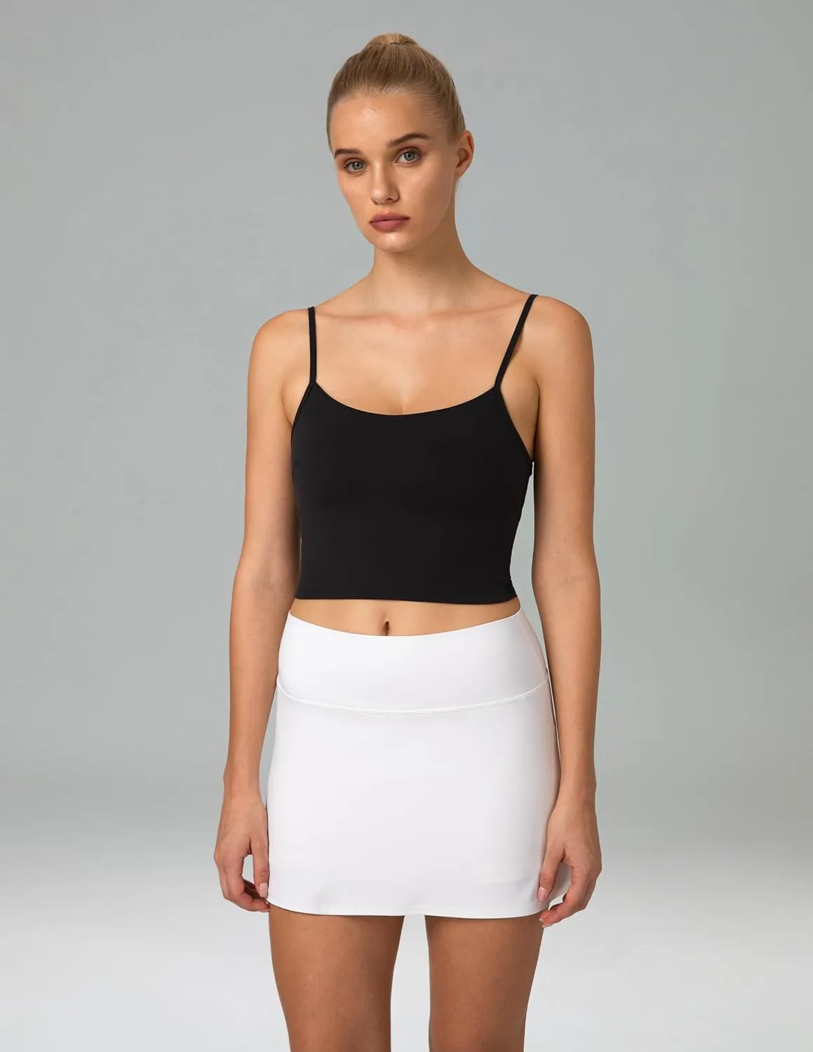 Colorfulkoala Women's Dreamlux Crop Tank Tops with Built in Bra Adjustable Spaghetti Strap Workout Yoga Camisole