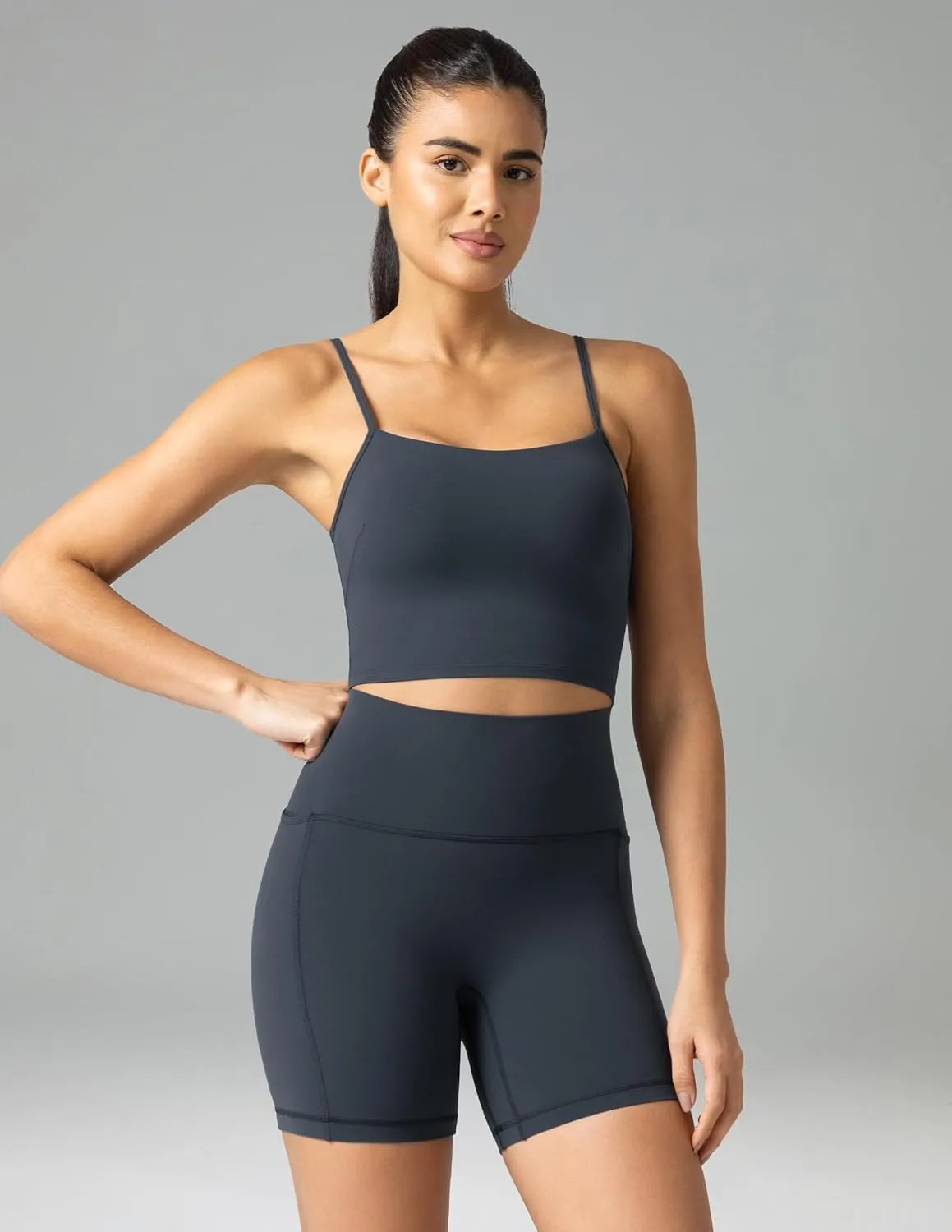 Colorfulkoala Women's Dreamlux Crop Tank Tops with Built in Bra Adjustable Spaghetti Strap Workout Yoga Camisole