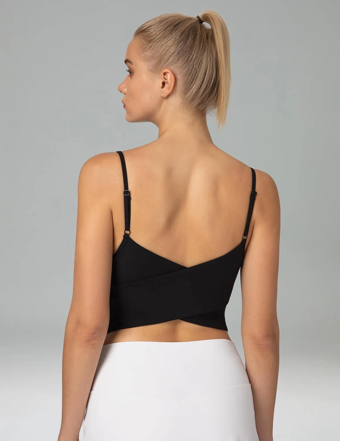 Colorfulkoala Women's Dreamlux Crop Tank Tops with Built in Bra Adjustable Spaghetti Strap Workout Yoga Camisole