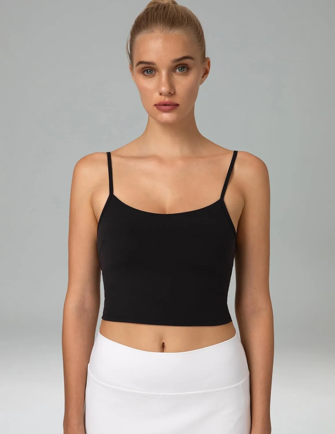 Colorfulkoala Women's Dreamlux Crop Tank Tops with Built in Bra Adjustable Spaghetti Strap Workout Yoga Camisole