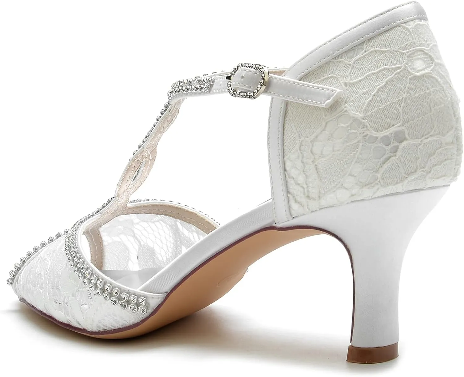 Comfortable Wedding Bridal Shoes Beaded Lace with mid Heeled Open Toe Pumps Sandals Shoes Women Dress Shoes for Wedding Woman Bride High Heels