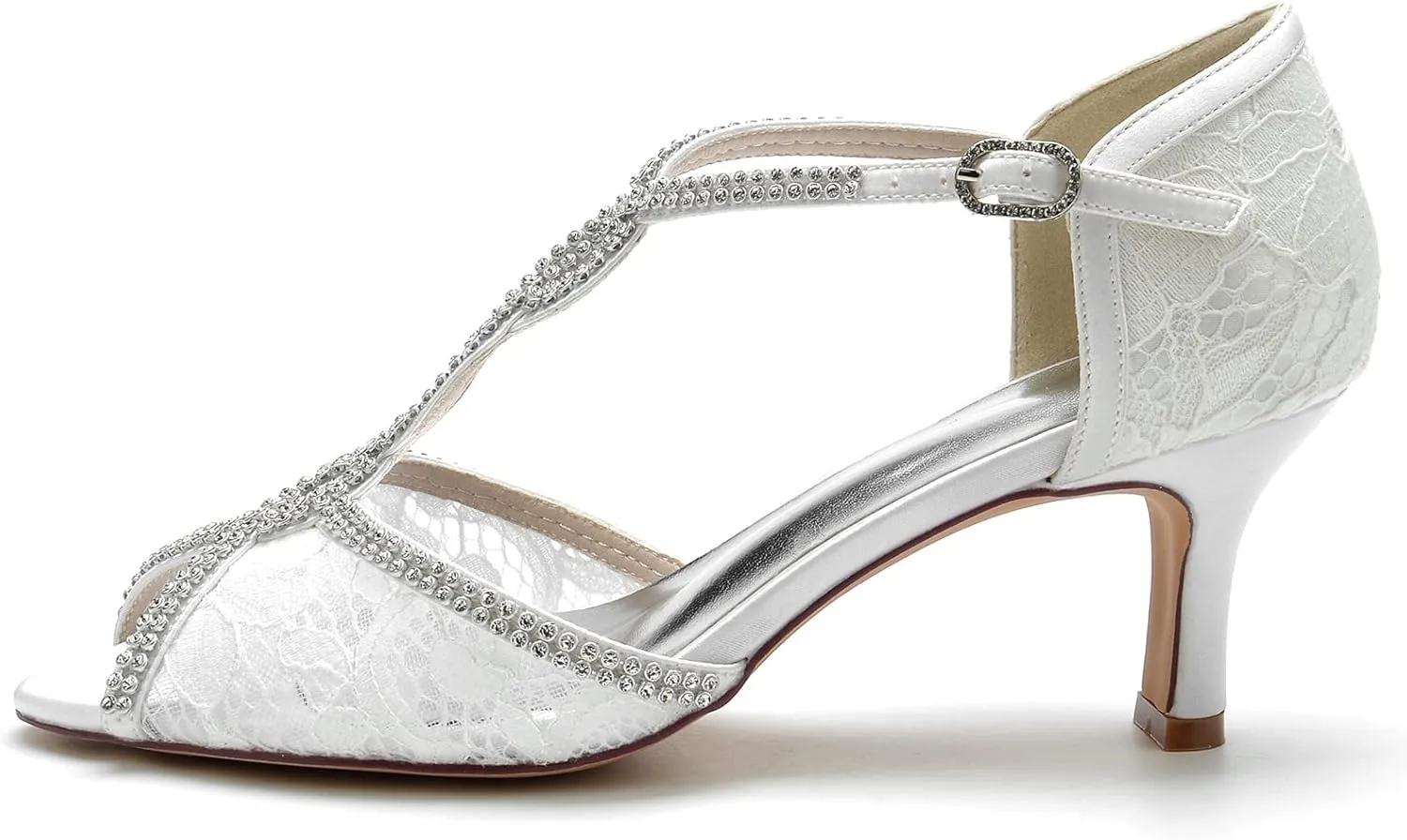 Comfortable Wedding Bridal Shoes Beaded Lace with mid Heeled Open Toe Pumps Sandals Shoes Women Dress Shoes for Wedding Woman Bride High Heels