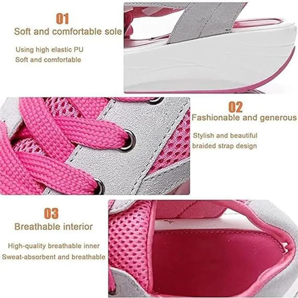 Contrast Paneled Cutout Lace-Up Muffin Sandals for Women, Causal Summer Tennis Shoes Open Toe Platform Sneaker