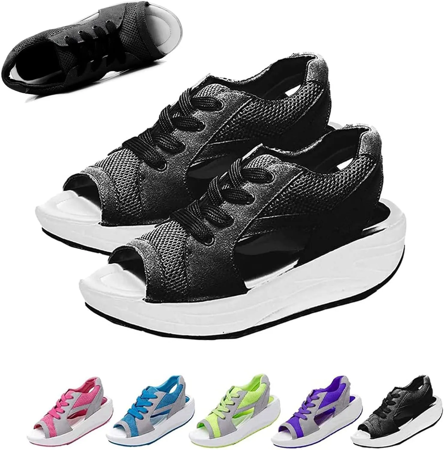 Contrast Paneled Cutout Lace-up Muffin Sandals,2023 Newest Women Causal Summer Toe Platform Sandals Shoes,The Summer Sports Beauty North Shoes