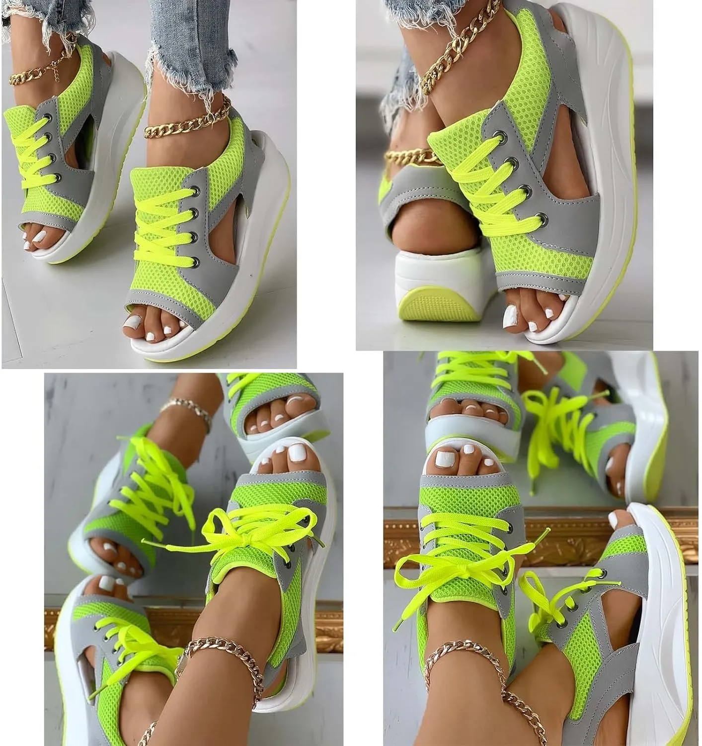 Contrast Paneled Cutout Lace-up Muffin Sandals,2023 Newest Women Causal Summer Toe Platform Sandals Shoes,The Summer Sports Beauty North Shoes
