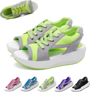 Contrast Paneled Cutout Lace-up Muffin Sandals,2023 Newest Women Causal Summer Toe Platform Sandals Shoes,The Summer Sports Beauty North Shoes