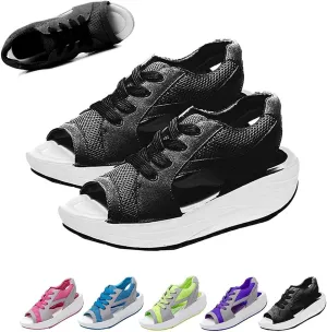 Contrast Paneled Cutout Lace-up Muffin Sandals,2023 Newest Women Causal Summer Toe Platform Sandals Shoes,The Summer Sports Beauty North Shoes