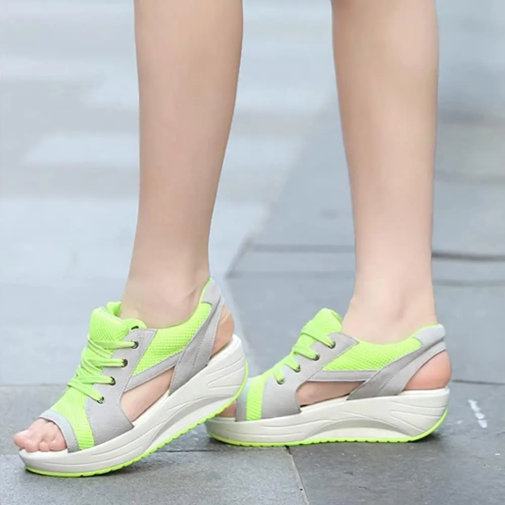 Contrast Paneled Cutout Lace-up Muffin Sandals,2023 Newest Women Causal Summer Toe Platform Sandals Shoes,The Summer Sports Beauty North Shoes