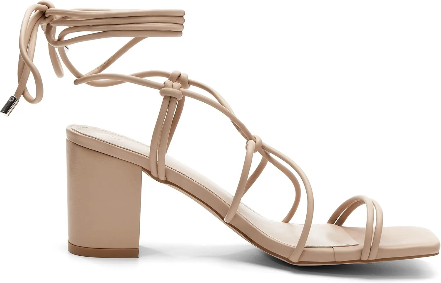 Coutgo Women's Chunky Heel Sandals Lace Up Heels Square Toe Strappy Straps Party Shoes