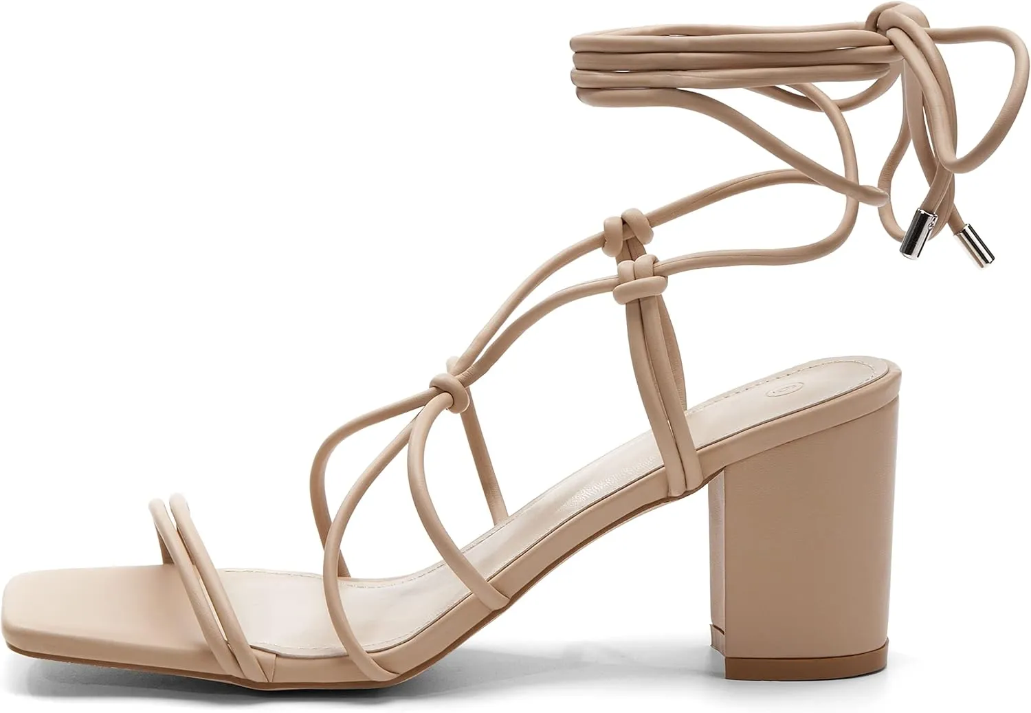 Coutgo Women's Chunky Heel Sandals Lace Up Heels Square Toe Strappy Straps Party Shoes