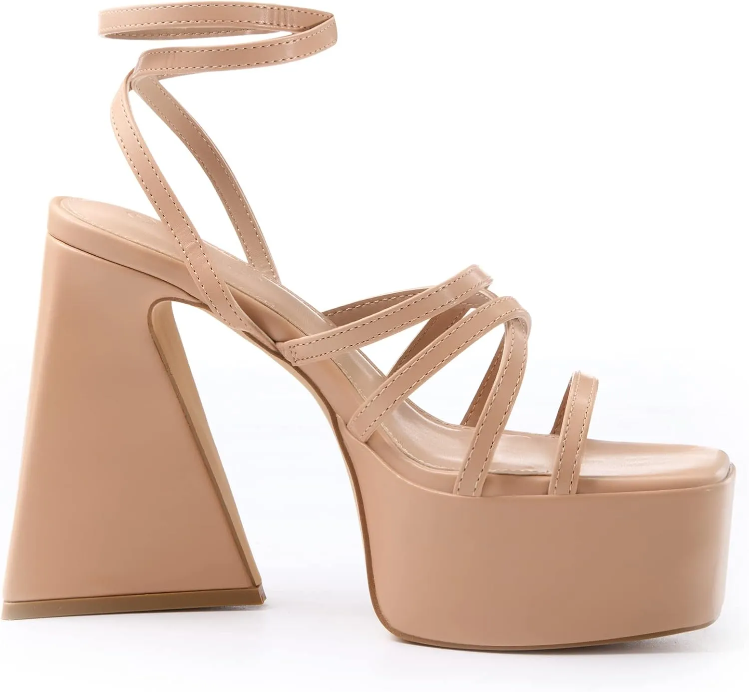 Coutgo Women's Platform High Heels Sandals Square Open Toe Strappy Pumps Lace Up Dress Party Summer Shoes