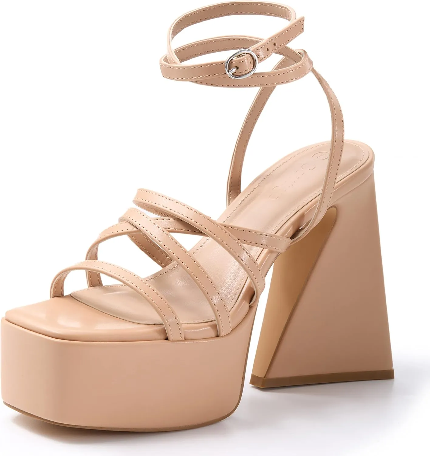 Coutgo Women's Platform High Heels Sandals Square Open Toe Strappy Pumps Lace Up Dress Party Summer Shoes