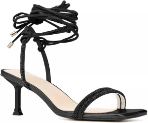Coutgo Womens Strappy Lace Up Heels Sandals Square Toe Rhinestone Kitten Heel Sexy Party Wedding Dress Shoes
