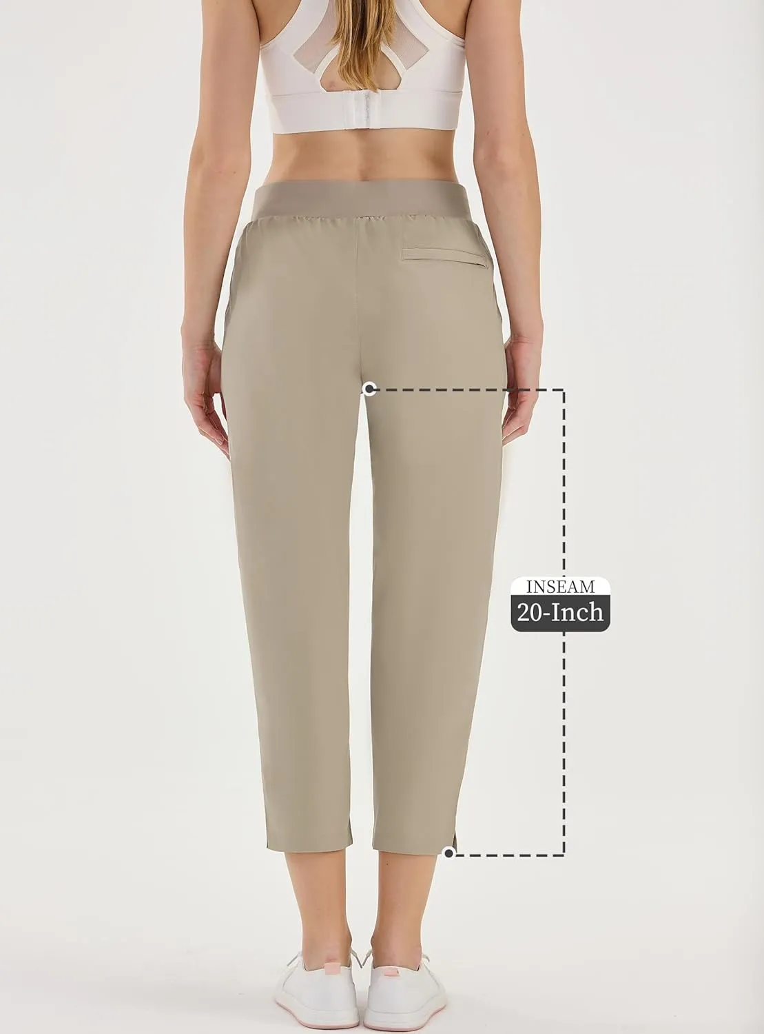CQC Women's Golf Pants 7/8 Ankle Dress with 4 Zipper Pockets Water Resistant UPF 50  Quick Dry Pants Workout Lounge