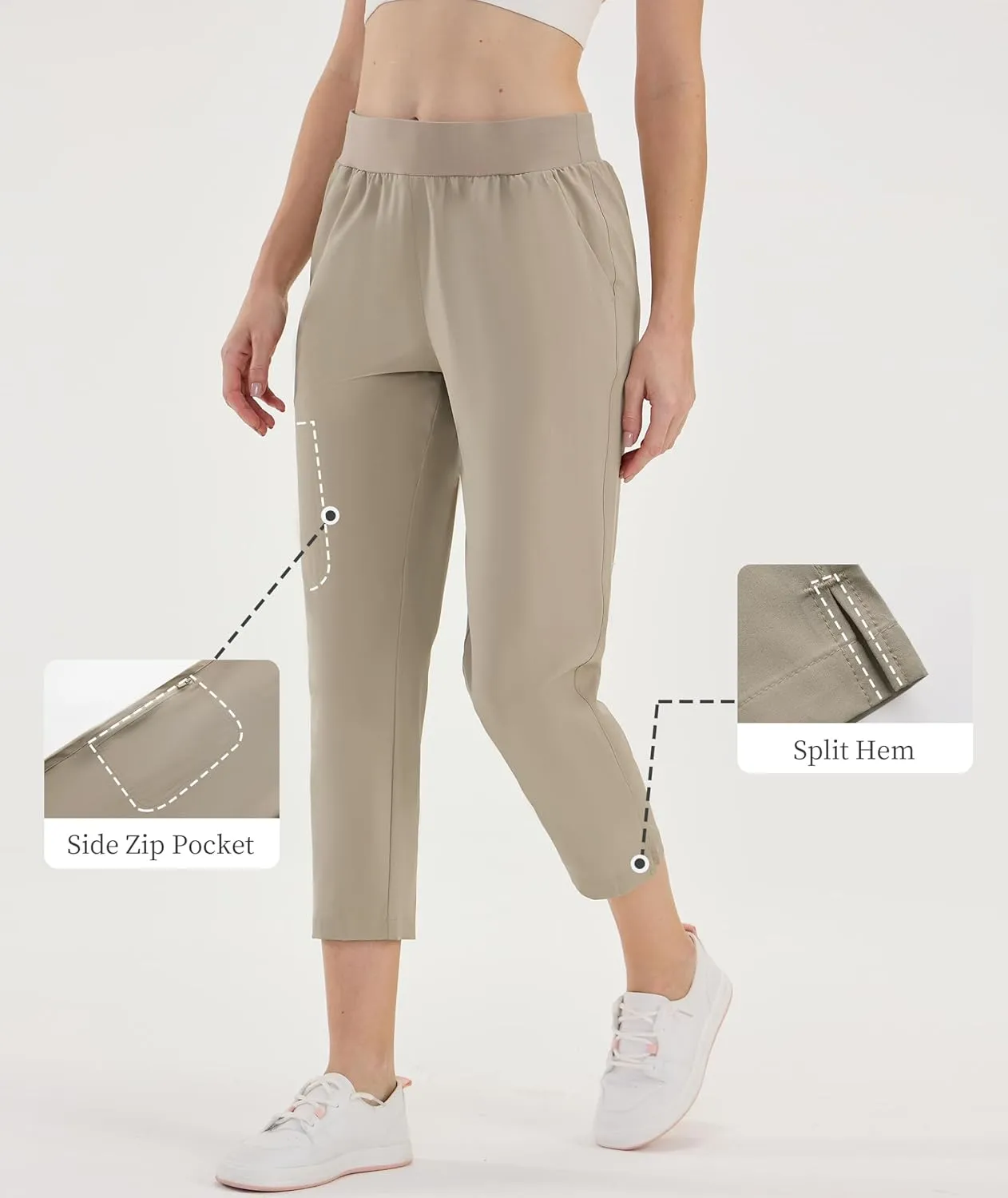 CQC Women's Golf Pants 7/8 Ankle Dress with 4 Zipper Pockets Water Resistant UPF 50  Quick Dry Pants Workout Lounge