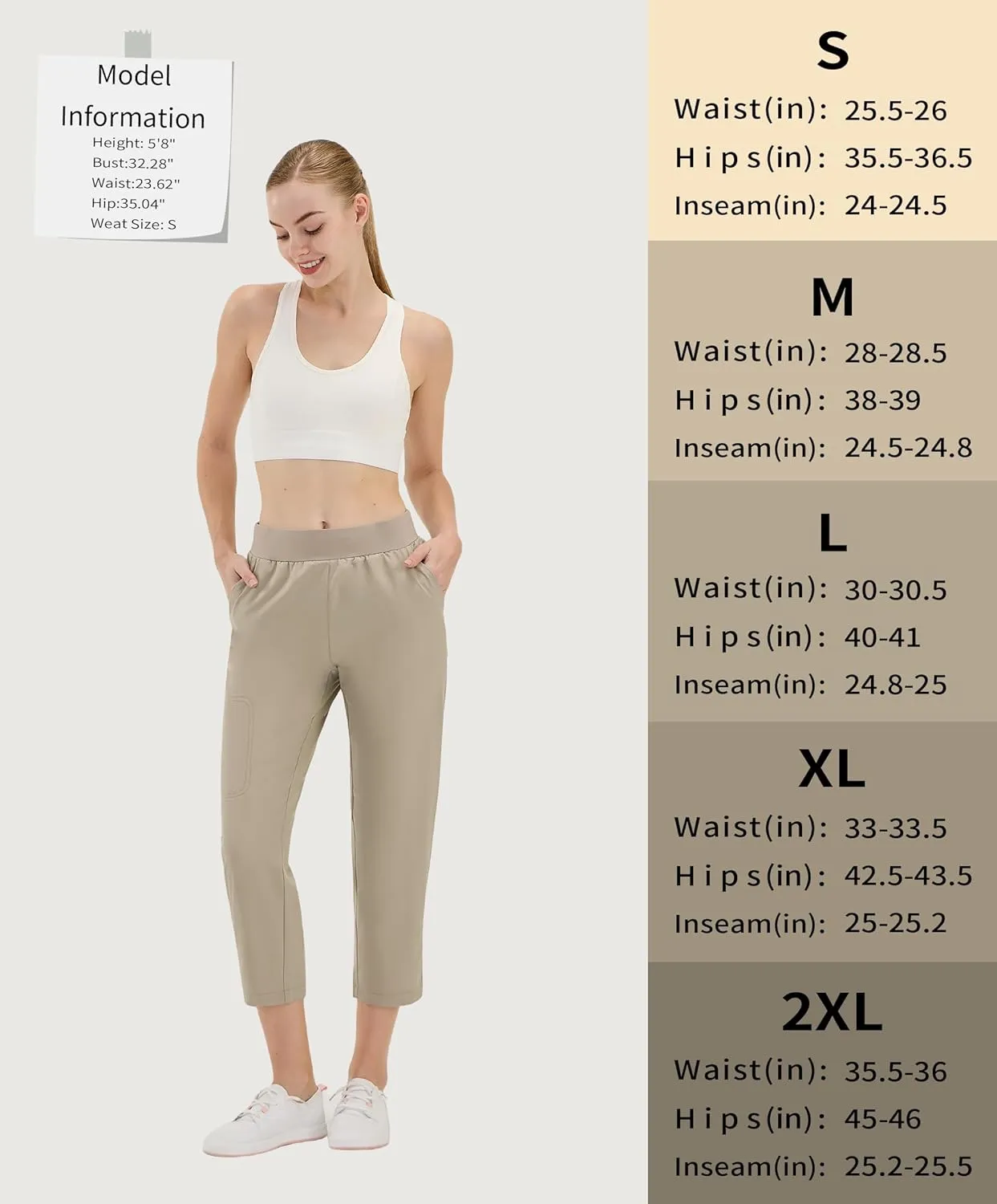 CQC Women's Golf Pants 7/8 Ankle Dress with 4 Zipper Pockets Water Resistant UPF 50  Quick Dry Pants Workout Lounge