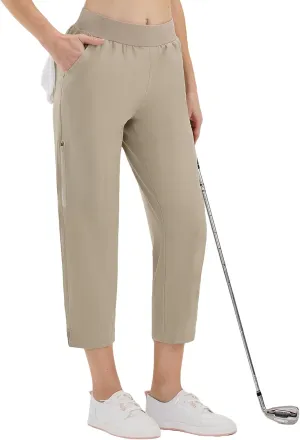 CQC Women's Golf Pants 7/8 Ankle Dress with 4 Zipper Pockets Water Resistant UPF 50  Quick Dry Pants Workout Lounge