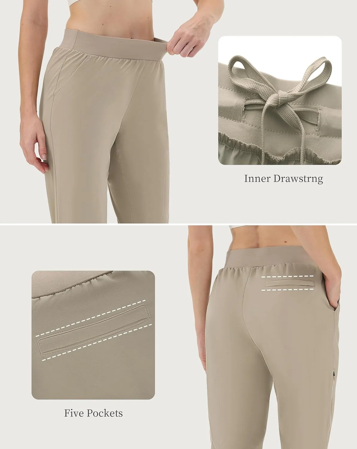 CQC Women's Golf Pants 7/8 Ankle Dress with 4 Zipper Pockets Water Resistant UPF 50  Quick Dry Pants Workout Lounge