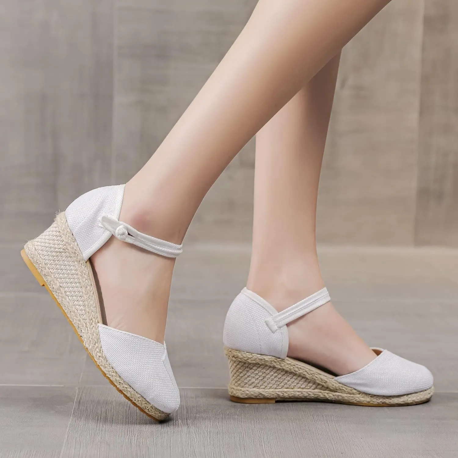 Dheva-C Women's Ankle Strap Closed Toe Espadrille Wedge Heels Sandals Retro Casual Buckle Strap Ladies Platform Summer Shoes (White-d, 6.5-7)
