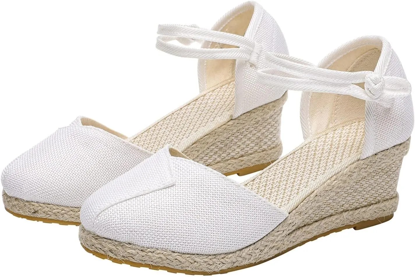 Dheva-C Women's Ankle Strap Closed Toe Espadrille Wedge Heels Sandals Retro Casual Buckle Strap Ladies Platform Summer Shoes (White-d, 6.5-7)