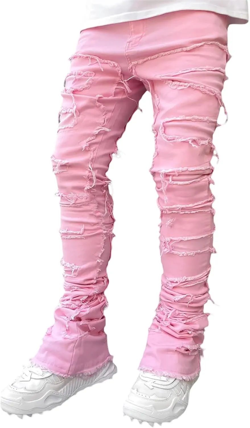 DSORVICD Mens Stacked Jeans Slim Fit Ripped Distressed Jeans Destroyed Straight Denim Pants Y2k Streetwear