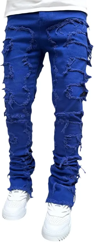 DSORVICD Mens Stacked Jeans Slim Fit Ripped Distressed Jeans Destroyed Straight Denim Pants Y2k Streetwear