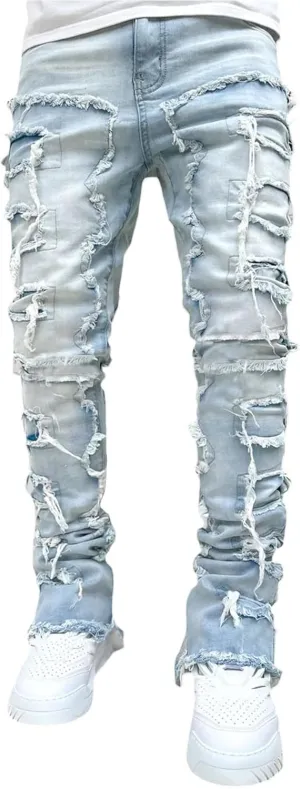 DSORVICD Mens Stacked Jeans Slim Fit Ripped Distressed Jeans Destroyed Straight Denim Pants Y2k Streetwear