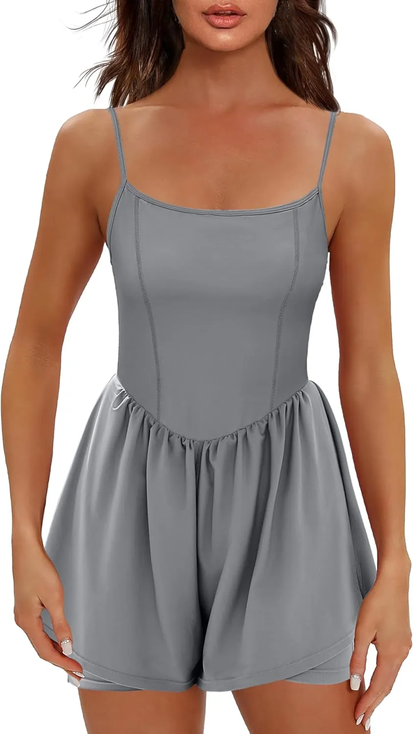 Ekouaer Womens Summer Sleeveless Workout Rompers Athletic Jumpsuit Double Lined Shorts One Piece Gym Yoga Clothes XS-XL