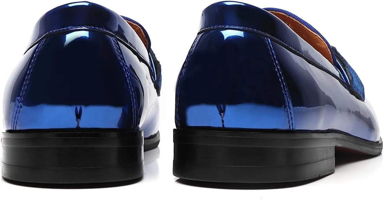 ELANROMAN Mens Dress Loafers Classic Patent Velvet Penny Tuxedo Shoes