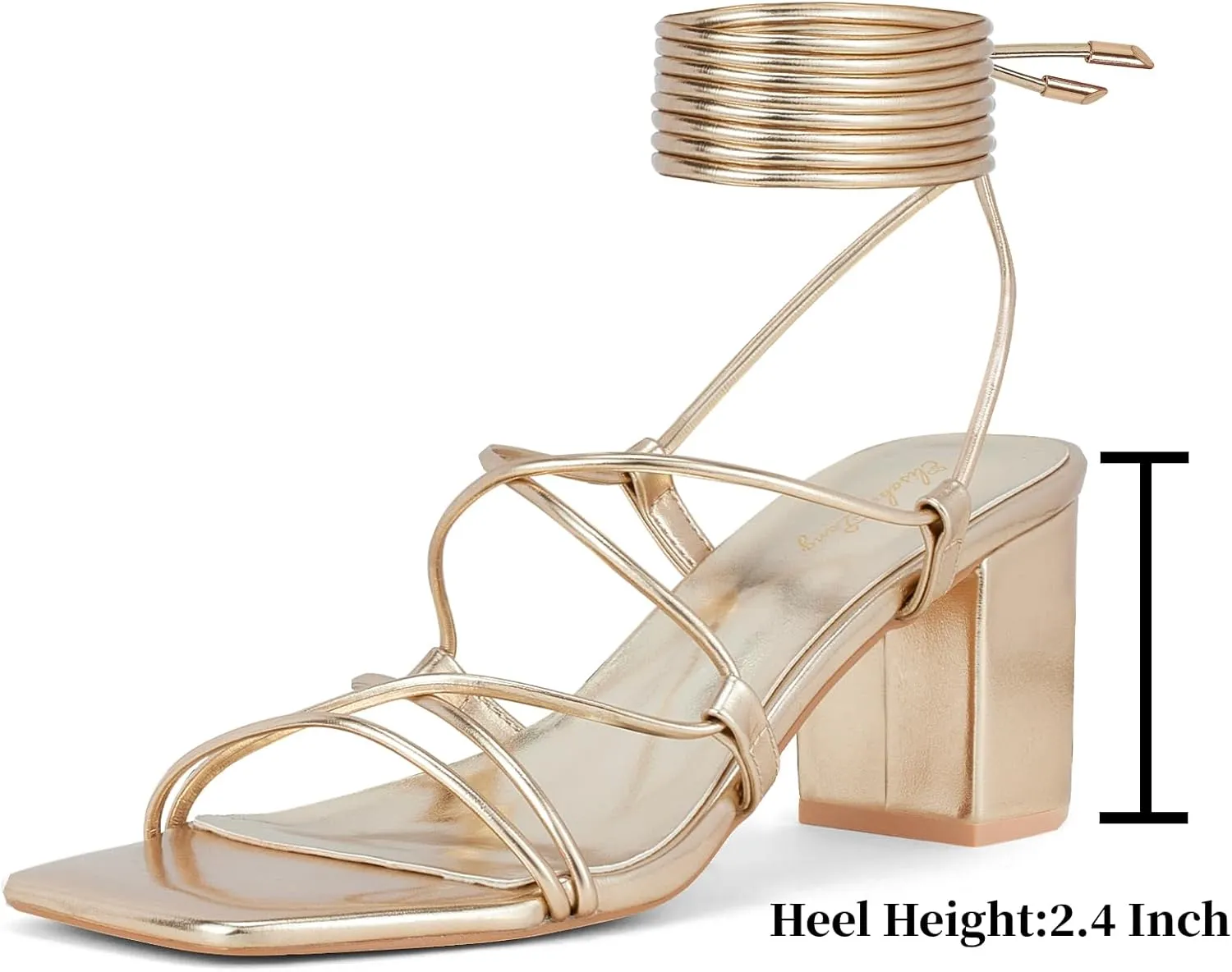 Elisabet Tang Women's High Heeled Sandals 2.4 Inches Chunky Strappy Lace Up Block Heels Square Open Toe at Wedding Party Prom Work Dating