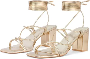 Elisabet Tang Women's High Heeled Sandals 2.4 Inches Chunky Strappy Lace Up Block Heels Square Open Toe at Wedding Party Prom Work Dating
