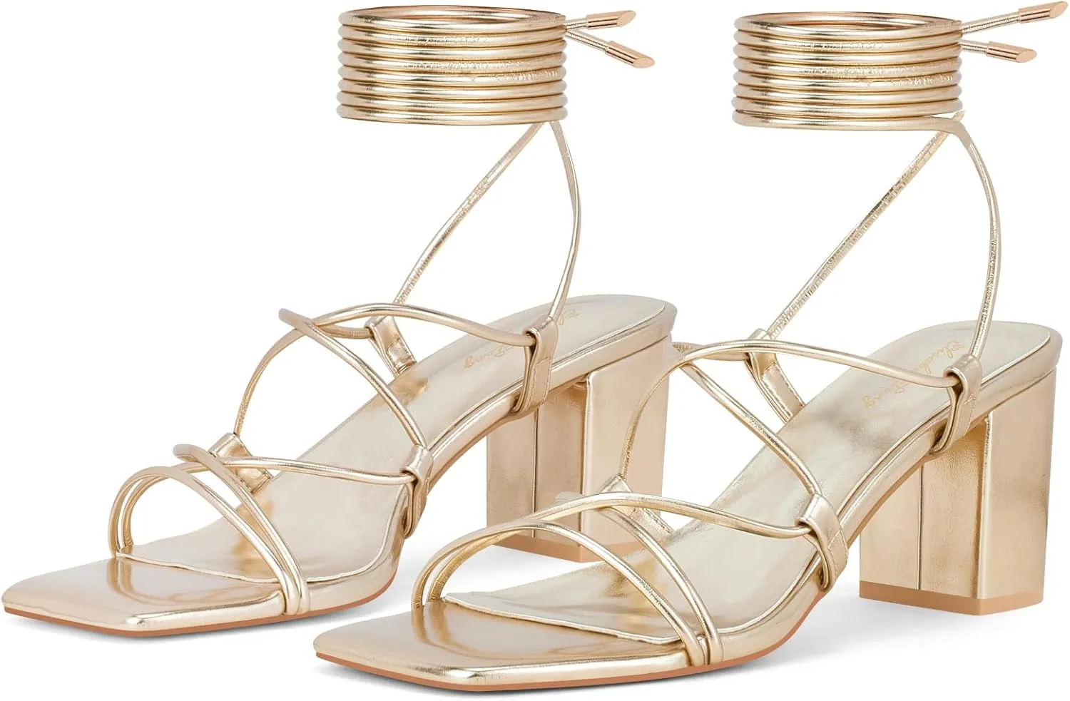 Elisabet Tang Women's High Heeled Sandals 2.4 Inches Chunky Strappy Lace Up Block Heels Square Open Toe at Wedding Party Prom Work Dating