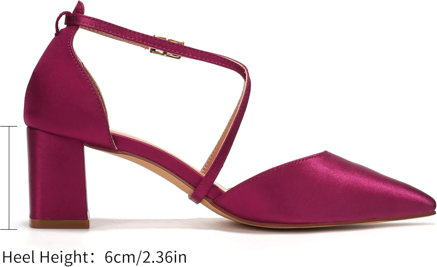 Elivandon J1586 Women's Satin Pointed Toe Mid-Heel Evening Sandals 2.36 inches Block Heel Bridal Party Wedding Pumps with Long Strap